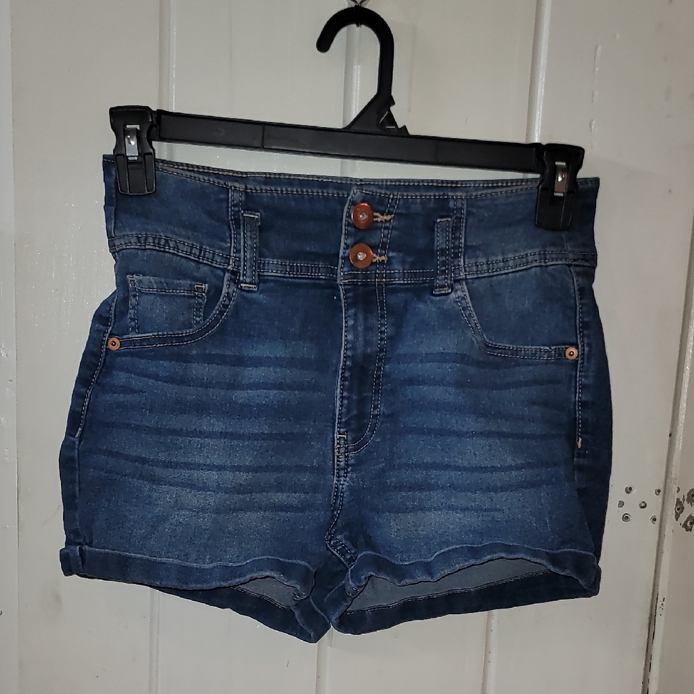 No Boundaries Blue Jean Shorts High-Waisted Stretch